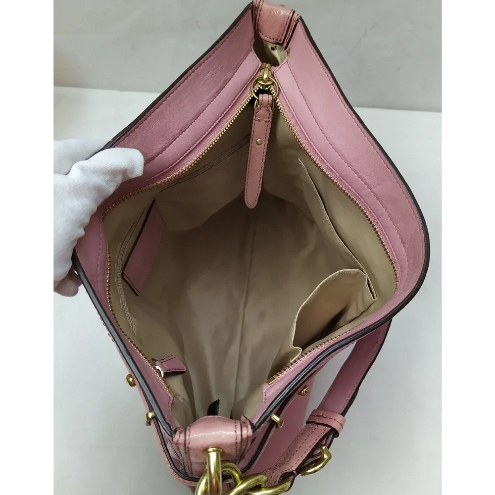 Coach Audrey Pink Leather Zipper Closure Hobo Shoulder bag